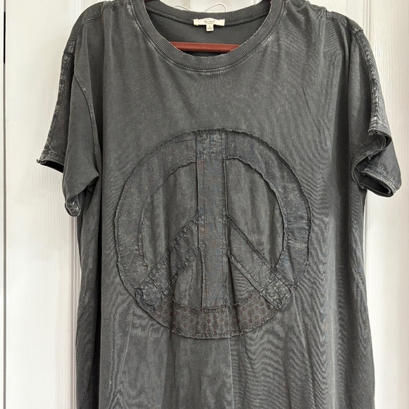 New Easel Peace Patch Washed Cotton Jersey T-Shirt Tunic Dress Grey Small - Picture 2 of 8